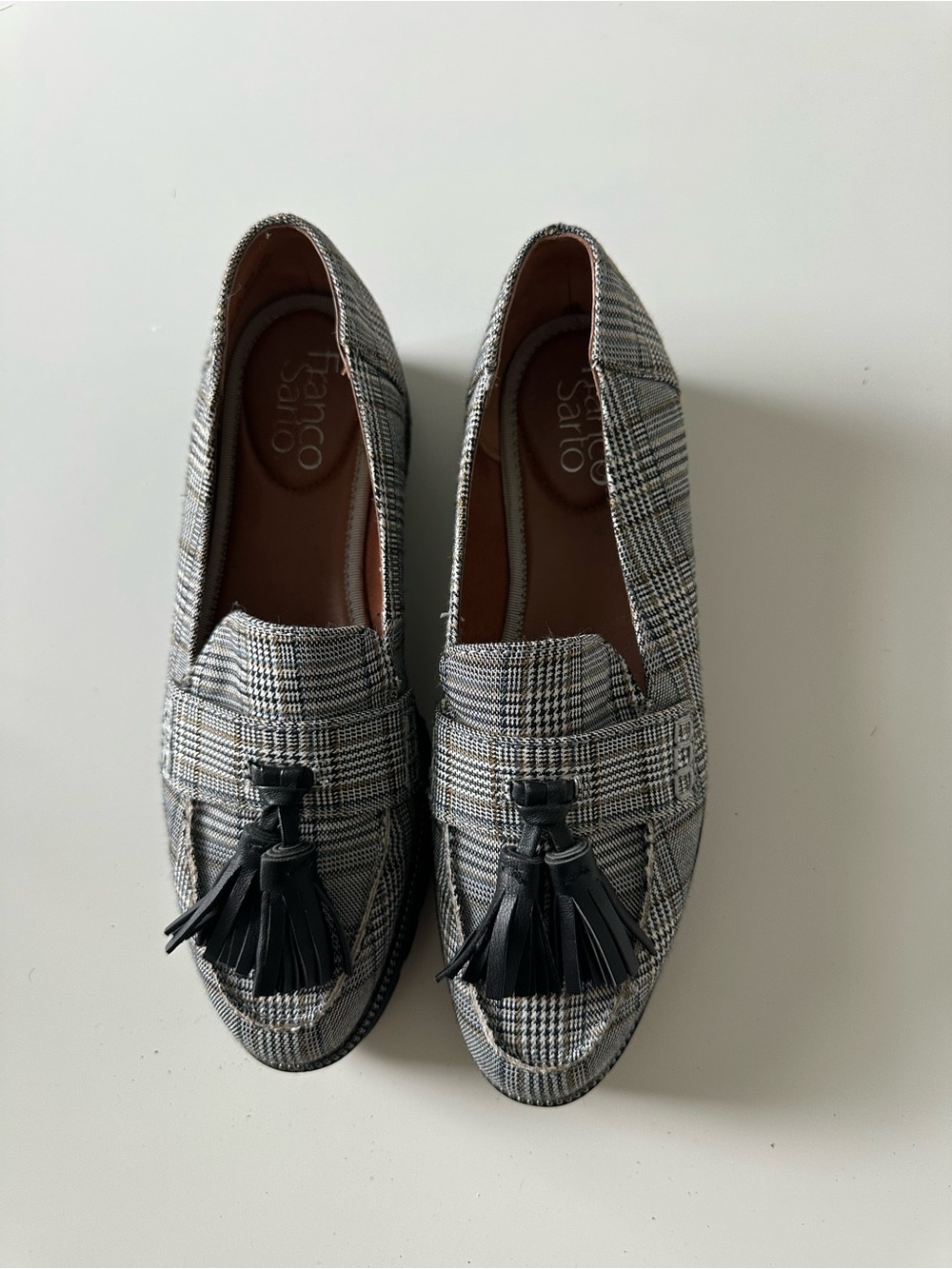 Franco Sarto Black and White Plaid Tassel Loafers Size 6.5 - Picture 12 of 14